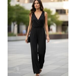 A New Day Black Sleeveless Wrap Jumpsuit Size Small